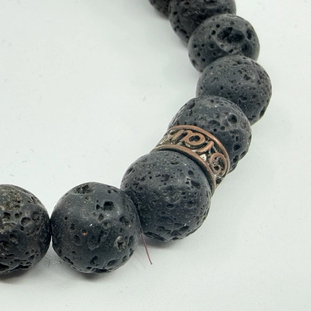 Vintage Bohemian 7 Chakra Lava Rock Stretch Beaded Healing Bracelet 90s